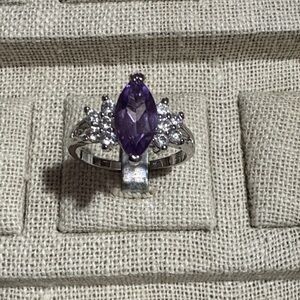 Marquis Cut Amethyst Silver Women's Ring Size 8.5